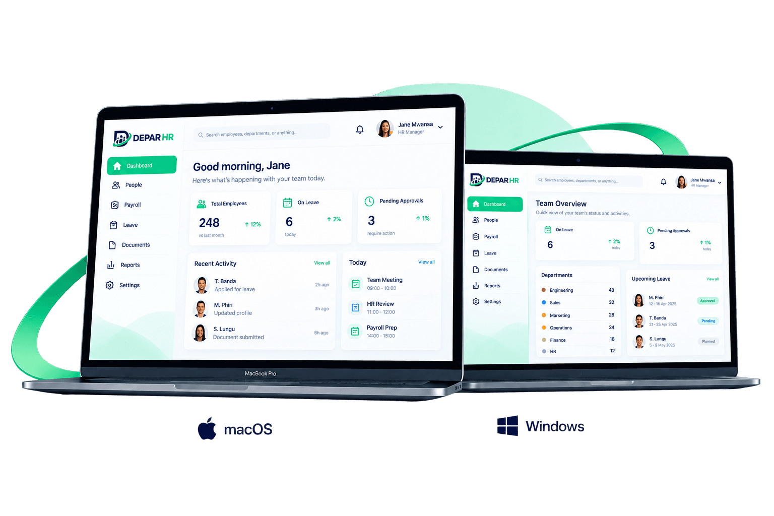 Depar HR dashboard on Mac and Windows laptops